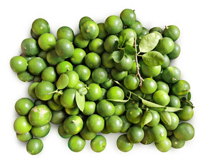 Fresh green lemon A pile of lemons for sale in the market on a white background