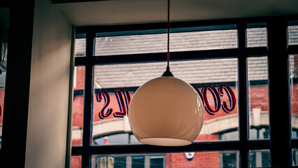 View outside a window from a restaurant.