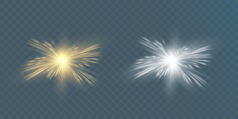 Light effect isolated on a transparent background. Flash of the sun with rays and a searchlight. Glow effect. The star burst with brilliance.