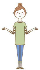 両手を広げる若い女性　ママ