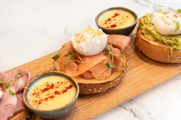 Breakfast avocado toast with smoked salmon