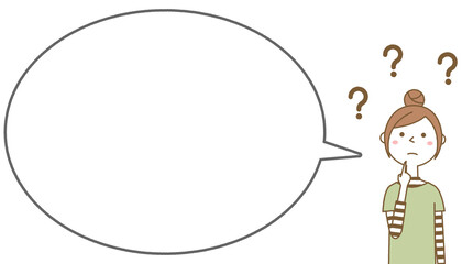 疑問をもつ若い女性　ふきだし