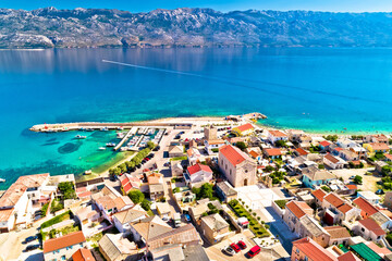Fototapeta premium Razanac. Historic town of Razanac and Velebit channel aerial view