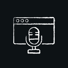 Microphone and web page chalk icon. Podcast. Thin line flat vector illustration.