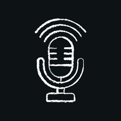 Microphone chalk icon. Podcast. Thin line flat vector illustration.