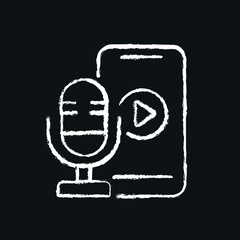 Microphone and phone chalk icon. Podcast. Thin line flat vector illustration.