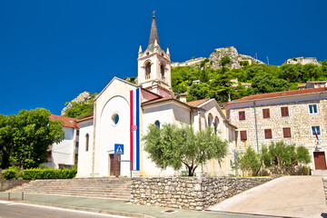 Town of Knin and Church and fortress street view - obrazy, fototapety, plakaty