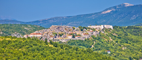 Knin fortress and landscape aerial panoramic view