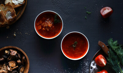 borscht in white plates