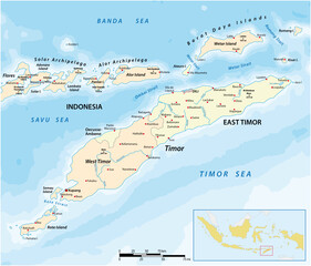 Obraz premium Map of Timor Island, East Timor and Indonesia