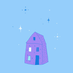 purple house on a blue background. vector illustration
