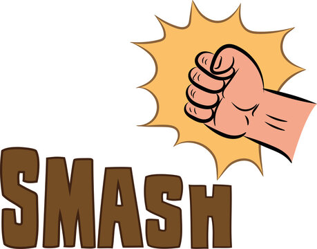 Logo with the text "smash" and a fist hitting the letter H