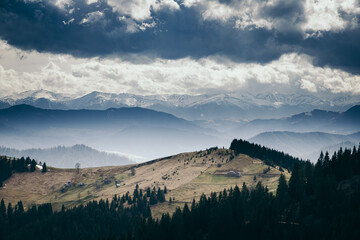 A large a mountain in the background