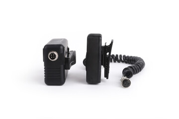 Black body camera, spiral cable and Power bank. Officer body cam. Personal Wearable Video Recorder,...