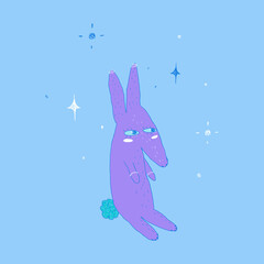 purple rabbit on a blue background. vector illustration.