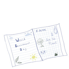 Spread of a notebook. Save the planet. World Environment Day.