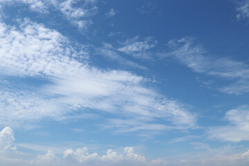 Blue sky  with white clouds on sunny day, beautiful summer clear sky background.