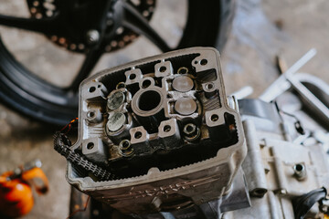 Four-valve motorcycle engine cylinder head.