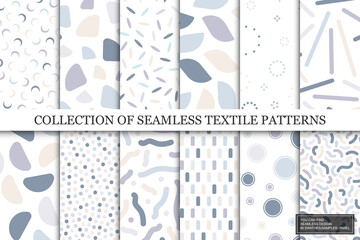 Collection of vector seamless colorful patterns. Trendy delicate textile design. Simple unusual prints. You can find repeatable backgrounds in swatches panel