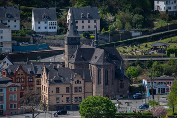 The view from above of the Catholic parish church St. Goar am Rhein