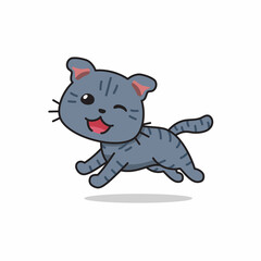 Vector cartoon character cute tabby cat running for design.