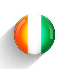 Glass light ball with flag of Cote d’Ivoire. Round sphere, template icon. National symbol. Glossy realistic ball, 3D abstract vector illustration highlighted on a white background. Big bubble