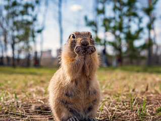 animal; mammal; marmot; gopher; wildlife; nature; brown; grass; rodent; wild; prairie; fur; cute; prairie dog; groundhog; green; marmota; squirrel; furry; spring; cynomys; dog; ground; eating;
