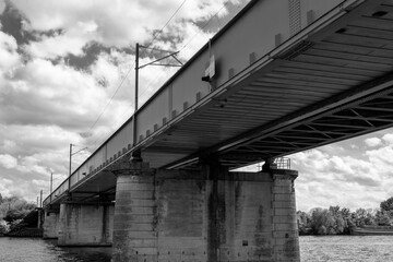 Spring views of Conflans-Fin-D'Oise, the rail bridge over the river Seine