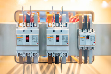 Automatic high voltage electric circuit breaker switch install at electrical power control cabinet...