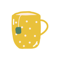 tea cup with tea bag hand drawn in trending color 2021. scandinavian hygge. cozy home.