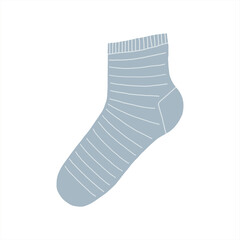 Vector blue sock with stripes isolated on white. Cute cartoon illustration. 