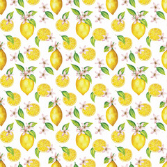 Juicy lemon fruit seamless fabric pattern, seamless digital paper