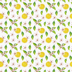 Juicy lemon fruit seamless fabric pattern, seamless digital paper