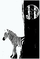 Fototapeta na wymiar Abstract geometric poster in modern mid century style. Minimal illustration with hand drawn textured brush stroke and zebra for minimalist print, cover, boho home decor, wallpaper design. Trendy 