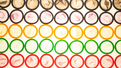 Colorful condoms background.