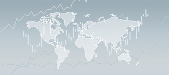 Global trading concept with digital growing financial chart graphs on light world map scheme.