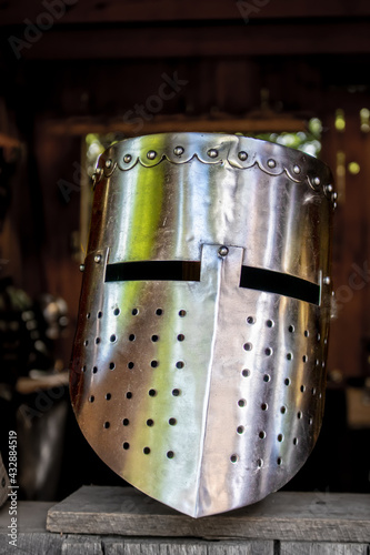 The Great Helm Pot Bucket Or Barrel Helm An Iron Helmet With Slit Eye  Openings Popular With Knights In The Crusadess During The High Middle Ages  Wall Mural-Susan Vineyard
