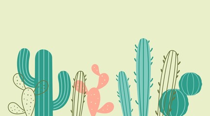 Colorful horizontal pattern with cute cactus vector illustration