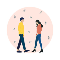 PrintCouple of young people. Vector illustration in a flat style