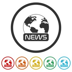World news ring icon isolated on white background color set