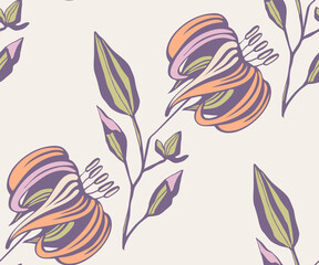 Vector ornamental hand drawing decorative baroque lily background. Ethnic seamless pattern ornament. Vector pattern. - 432885711