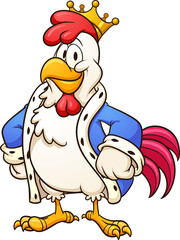 King chicken cartoon character looking proud. Vector clip art illustration with simple gradients. All on a single layer.
