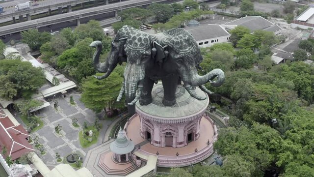 Aerial view of Erawan 3 headed elephant statue in Bangkok, Thailand, south east asia