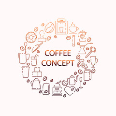 Coffee shop icons set. Vector illustration for the design of menu, advertising, website, promotion, banner, brochure, flyer. Beverage and restaurant business concept