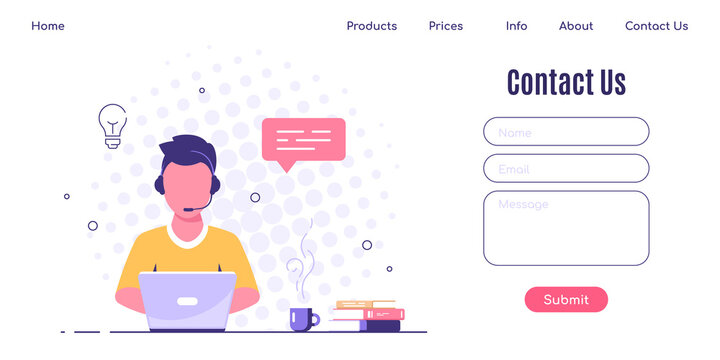 Contact Us Web Page Design Template In Flat Style