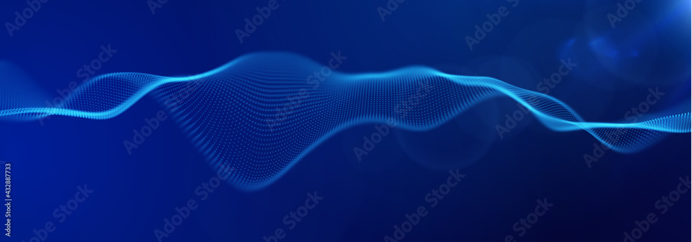 Wall mural dynamic blue dot landscape. abstract digital wave background. network data structure. point grid vis