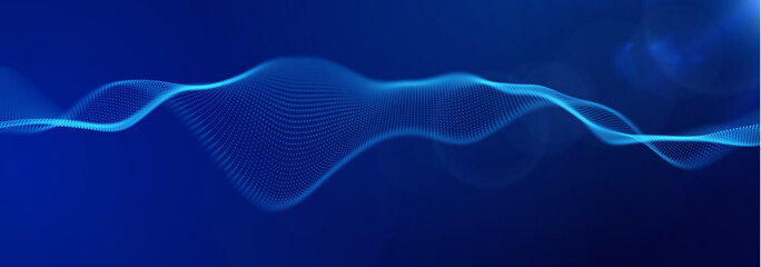 Dynamic blue dot landscape. Abstract digital wave background. Network data structure. Point grid visualization. Technology vector illustration.