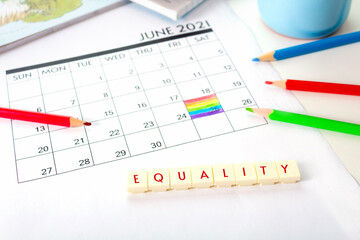 25 june rainbow flag day LGBT. Equality.