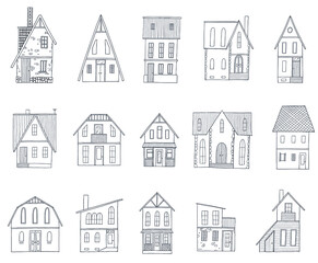 Set of free hand vector houses. Doodle sketch illustrations
