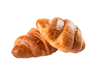Two French croissants isolated on a white background.
